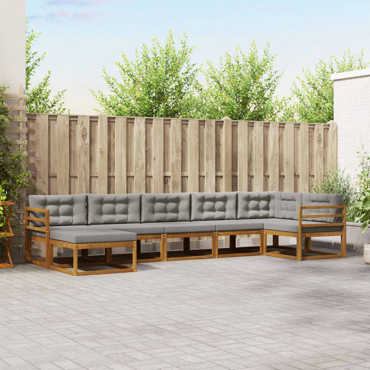 Buiten bankenset met kussen 7 pcs Natuurlijk en Lichtgrijs is nu te koop bij PeponiXL, paradijselijk wonen!