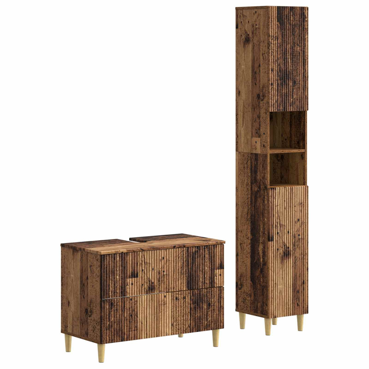 2-delige Badkamerkast Set ARNHEM Oud hout Bewerkt hout is nu te koop bij PeponiXL, paradijselijk wonen!