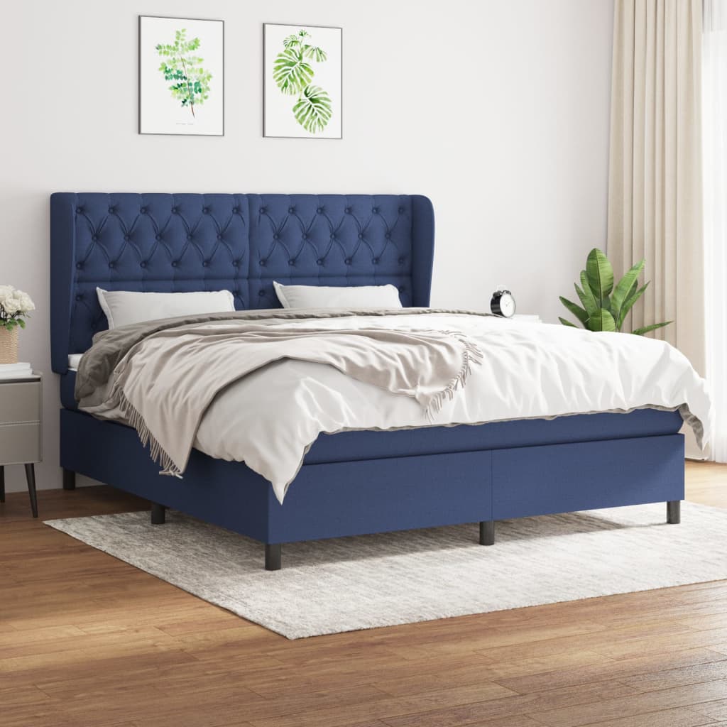 Boxspring met matras stof blauw 160x200 cm is nu te koop bij PeponiXL, paradijselijk wonen!