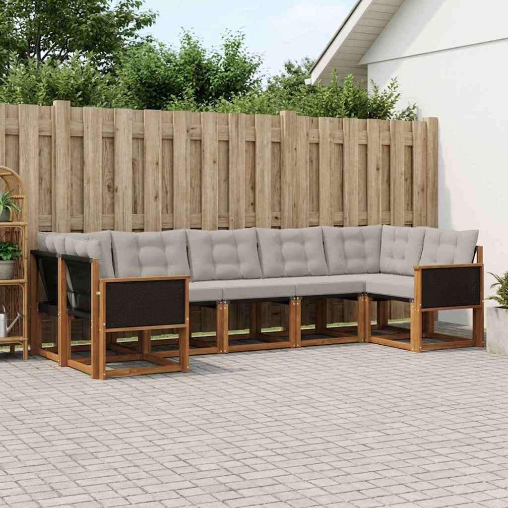 Buiten bankenset met kussen 7 pcs Natuurlijk en Lichtgrijs is nu te koop bij PeponiXL, paradijselijk wonen!