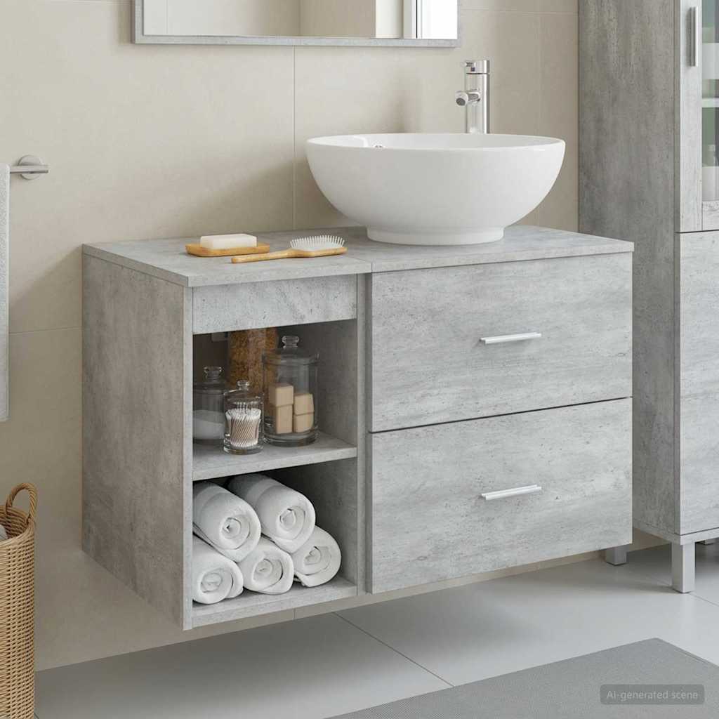 Badkamermeubelset 2 pcs Betongrijs Bewerkt hout is nu te koop bij PeponiXL, paradijselijk wonen!