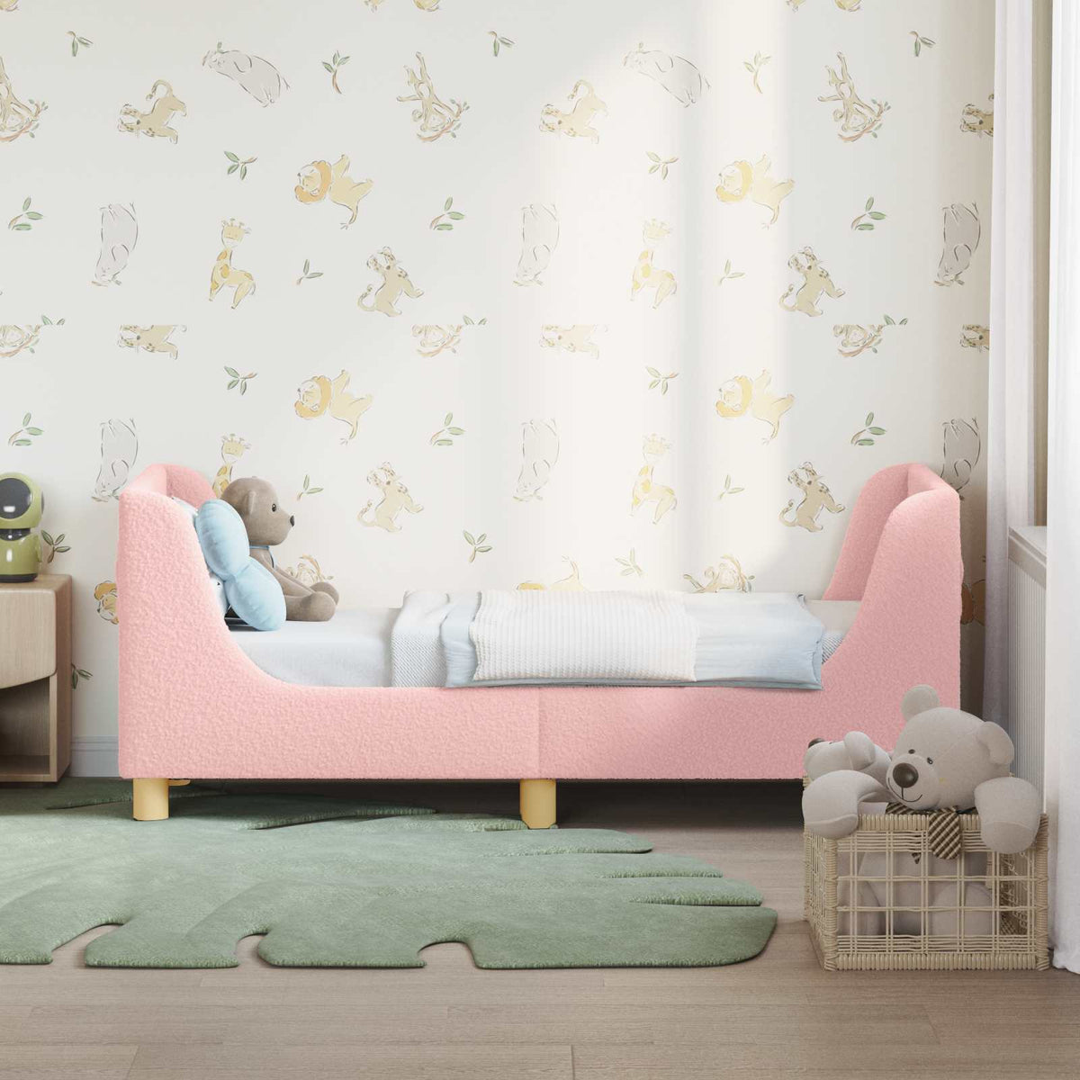 Peuterbedframe met hoofdbord Roze 70 x 140 cm Schapenstof is nu te koop bij PeponiXL, paradijselijk wonen!