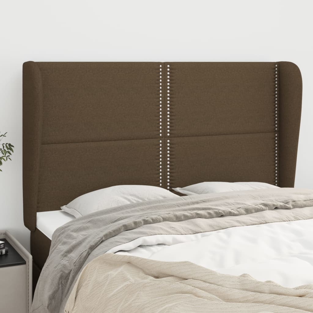 Hoofdbord met randen 147x23x118/128 cm stof donkerbruin is nu te koop bij PeponiXL, paradijselijk wonen!