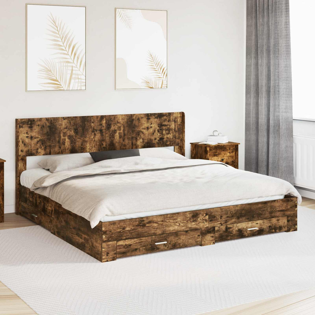Bedframe met opbergruimte en hoofdbord Gerookt eiken is nu te koop bij PeponiXL, paradijselijk wonen!
