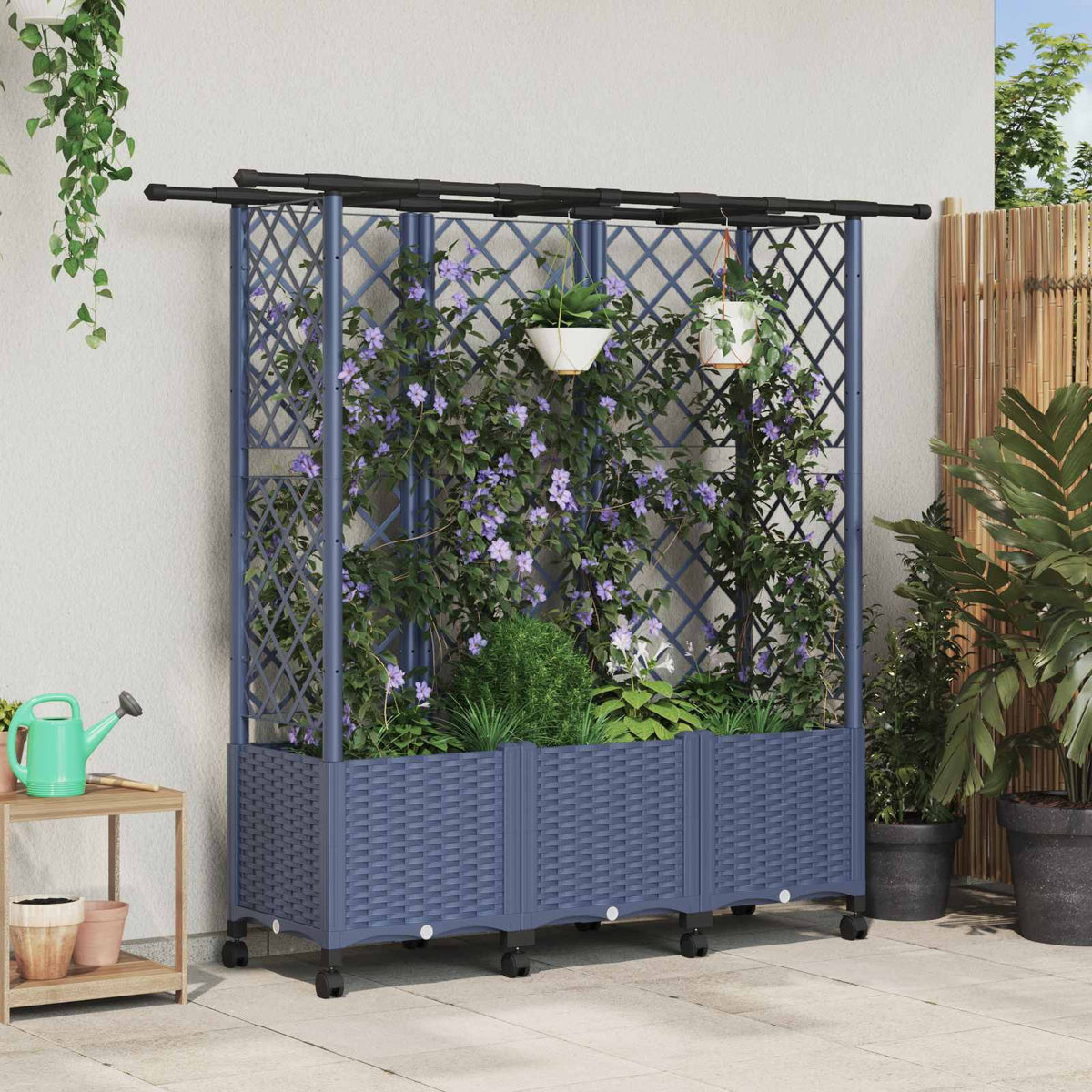 Verhoogd Bed met Trellis en Dak Grijs 163,5 x 40 x 142 cm PP is nu te koop bij PeponiXL, paradijselijk wonen!