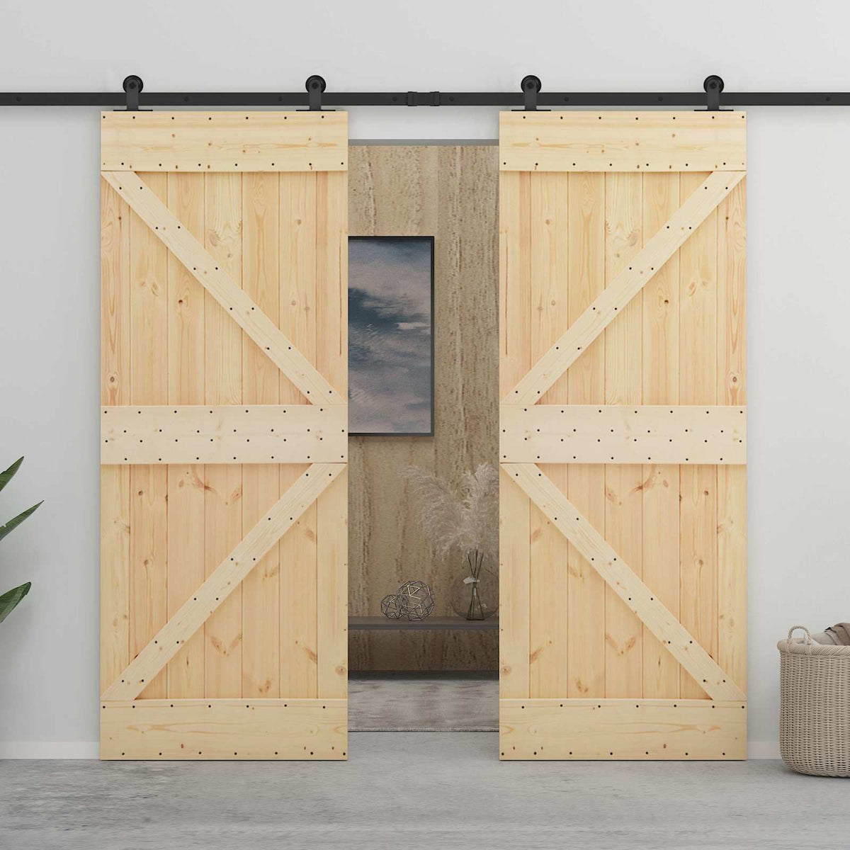 Schuifdeur 2 pcs Naturel en Zwart Massief grenenhout is nu te koop bij PeponiXL, paradijselijk wonen!