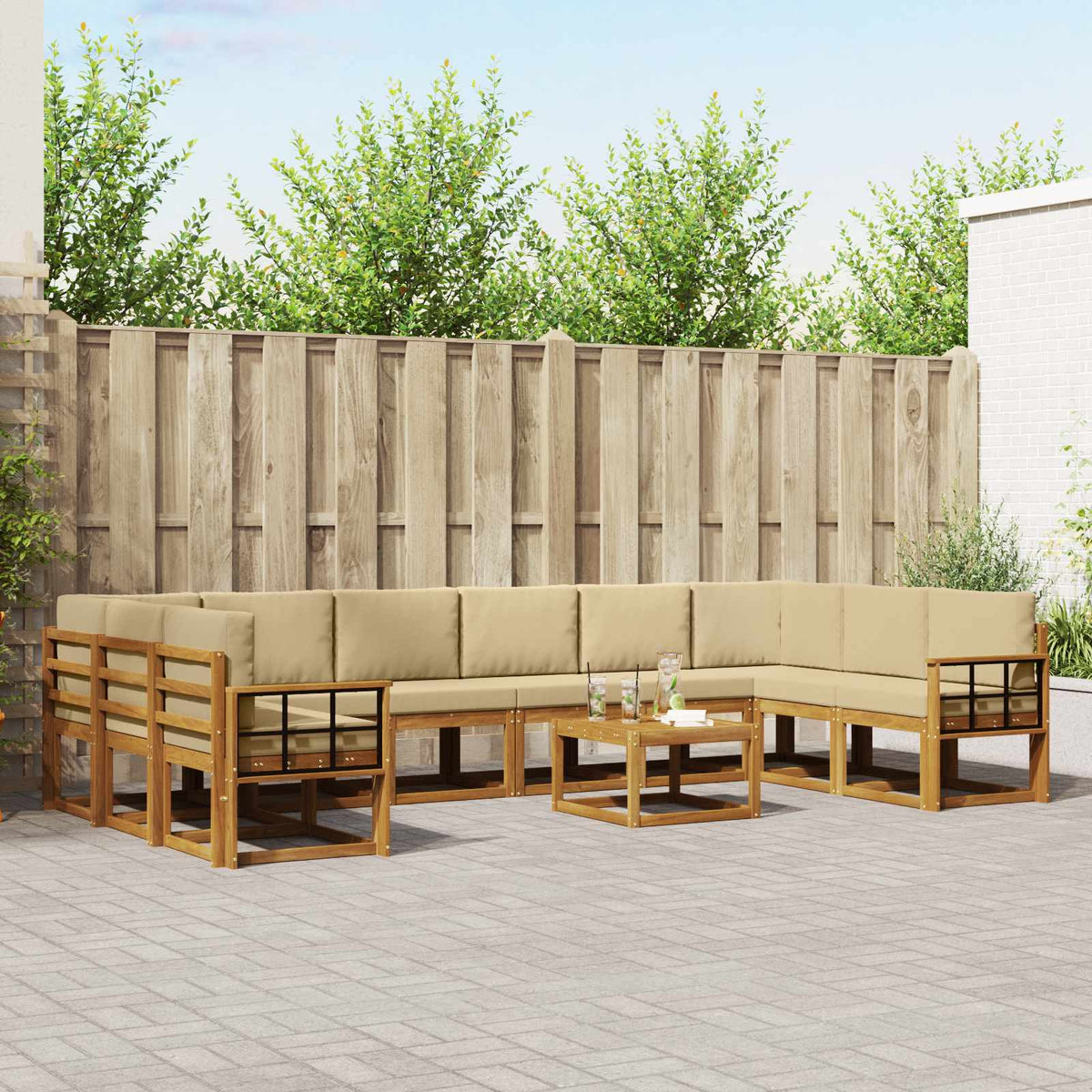 Buiten bankenset met kussen 11 pcs Natuurlijk en Beige is nu te koop bij PeponiXL, paradijselijk wonen!