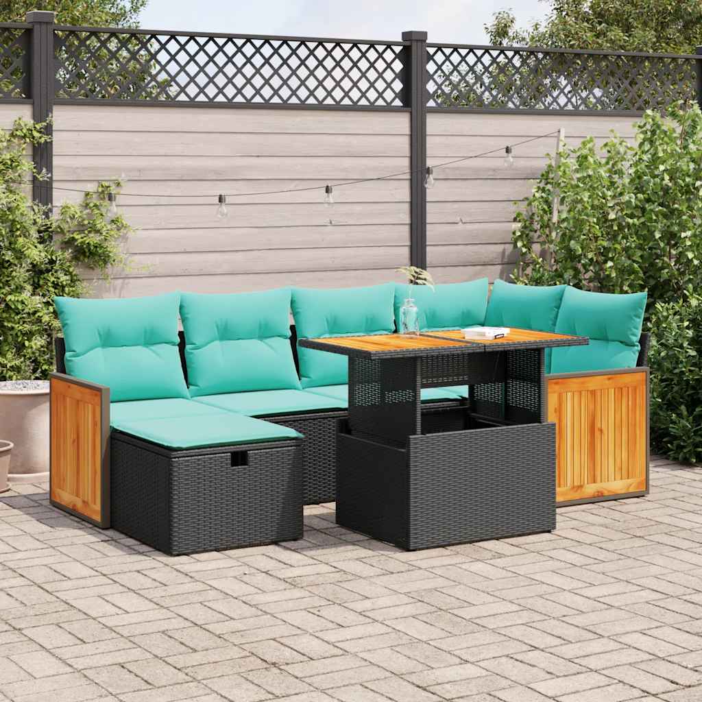 7-delige Loungeset met kussens poly rattan acacia bruin is nu te koop bij PeponiXL, paradijselijk wonen!
