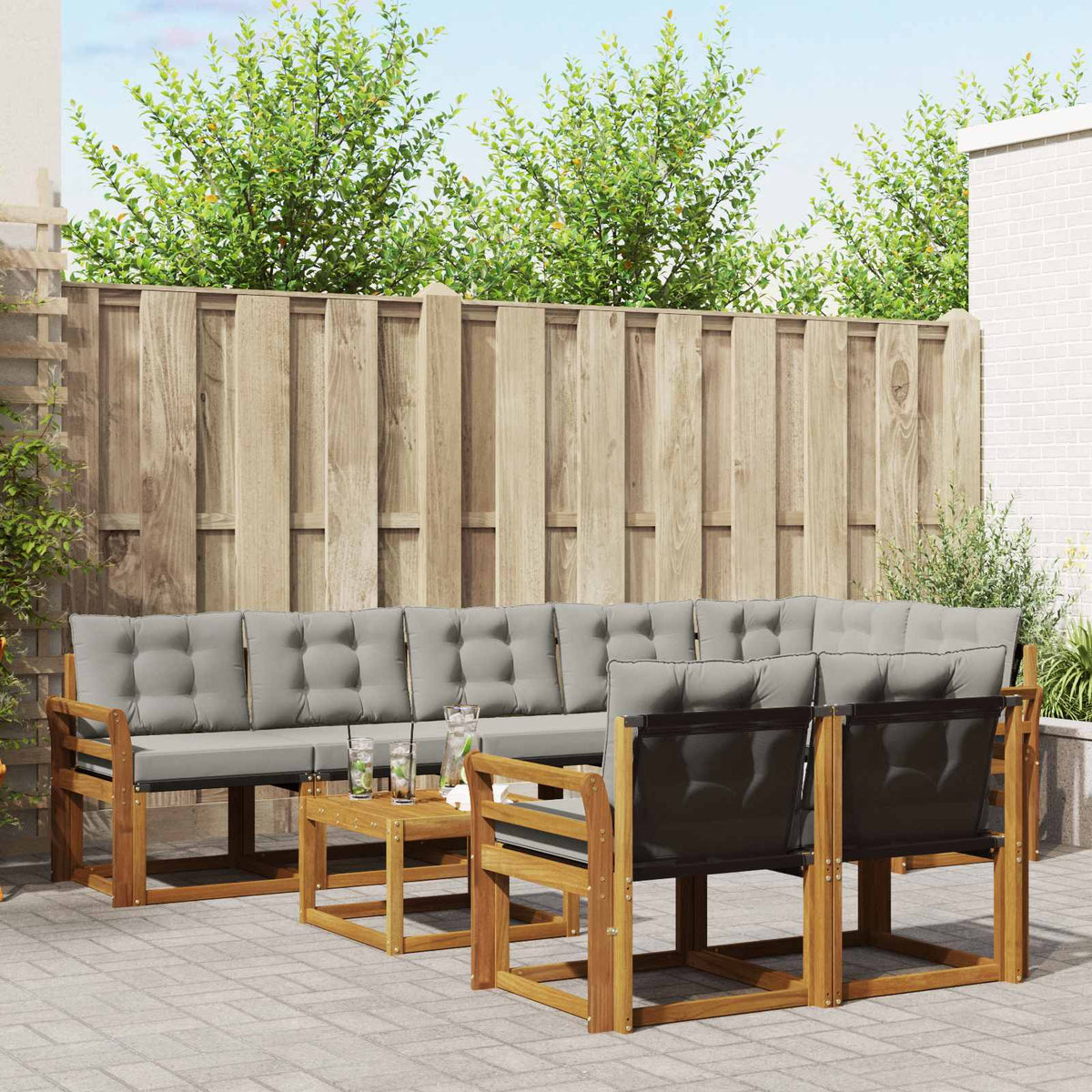 Buiten bankenset met kussen 9 pcs Natuurlijk en Lichtgrijs is nu te koop bij PeponiXL, paradijselijk wonen!