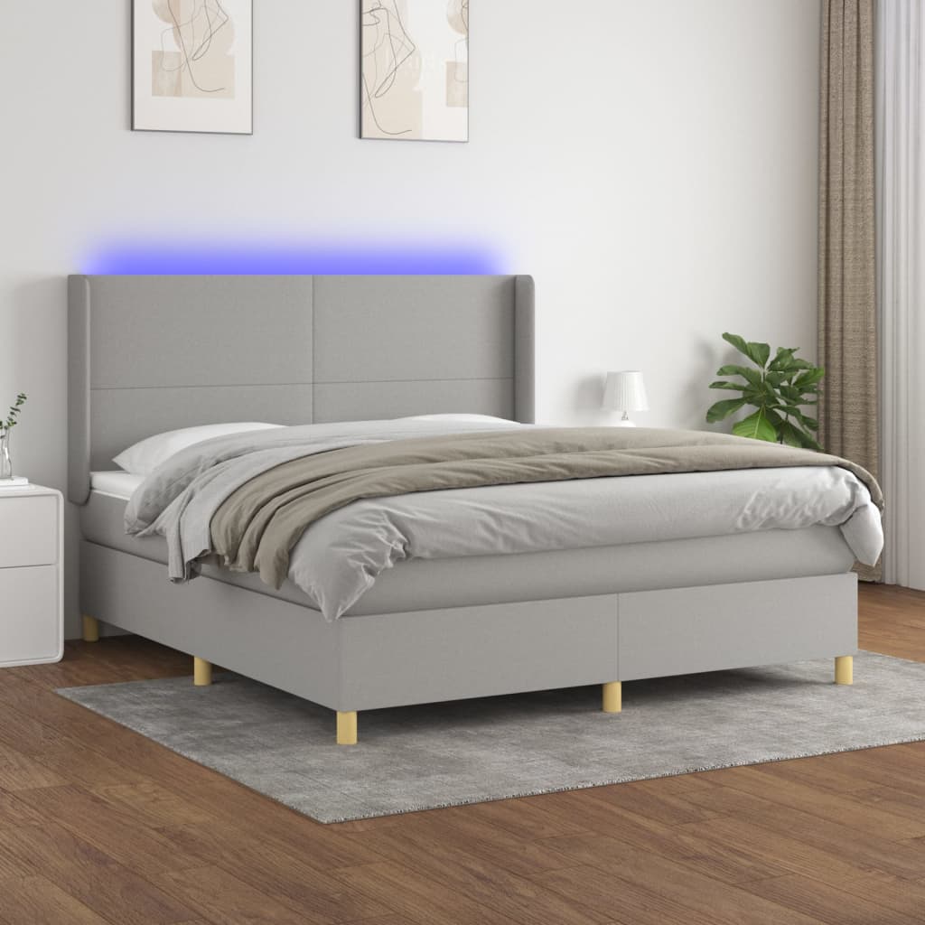 Boxspring met matras en LED stof lichtgrijs 180x200 cm is nu te koop bij PeponiXL, paradijselijk wonen!