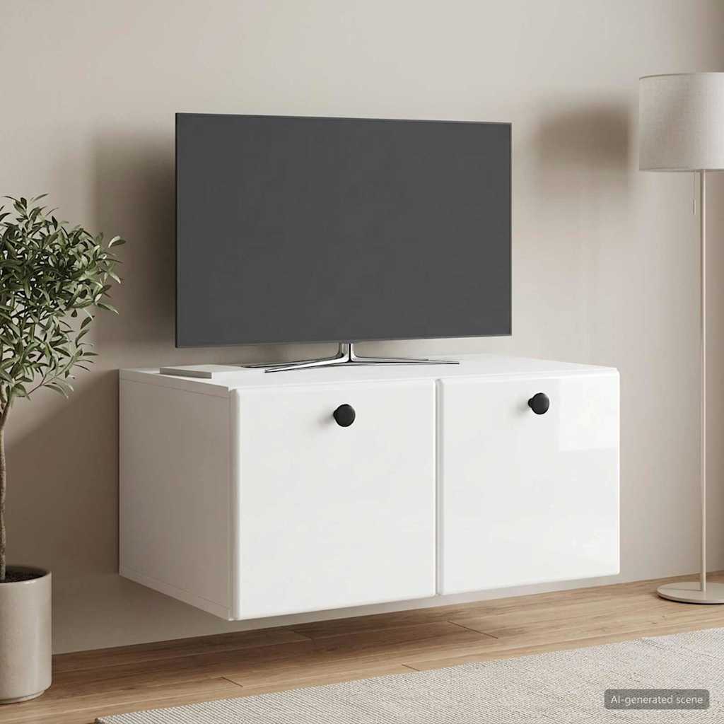 Wandbeugel TV-kast Hoogglans Wit 59,5 x 41 x 30 cm Bewerkt hout is nu te koop bij PeponiXL, paradijselijk wonen!