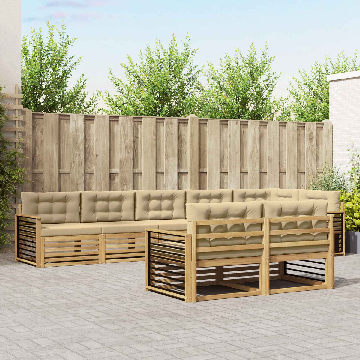 Buiten bankenset met kussen 8 pcs Wit en Beige Polyester is nu te koop bij PeponiXL, paradijselijk wonen!