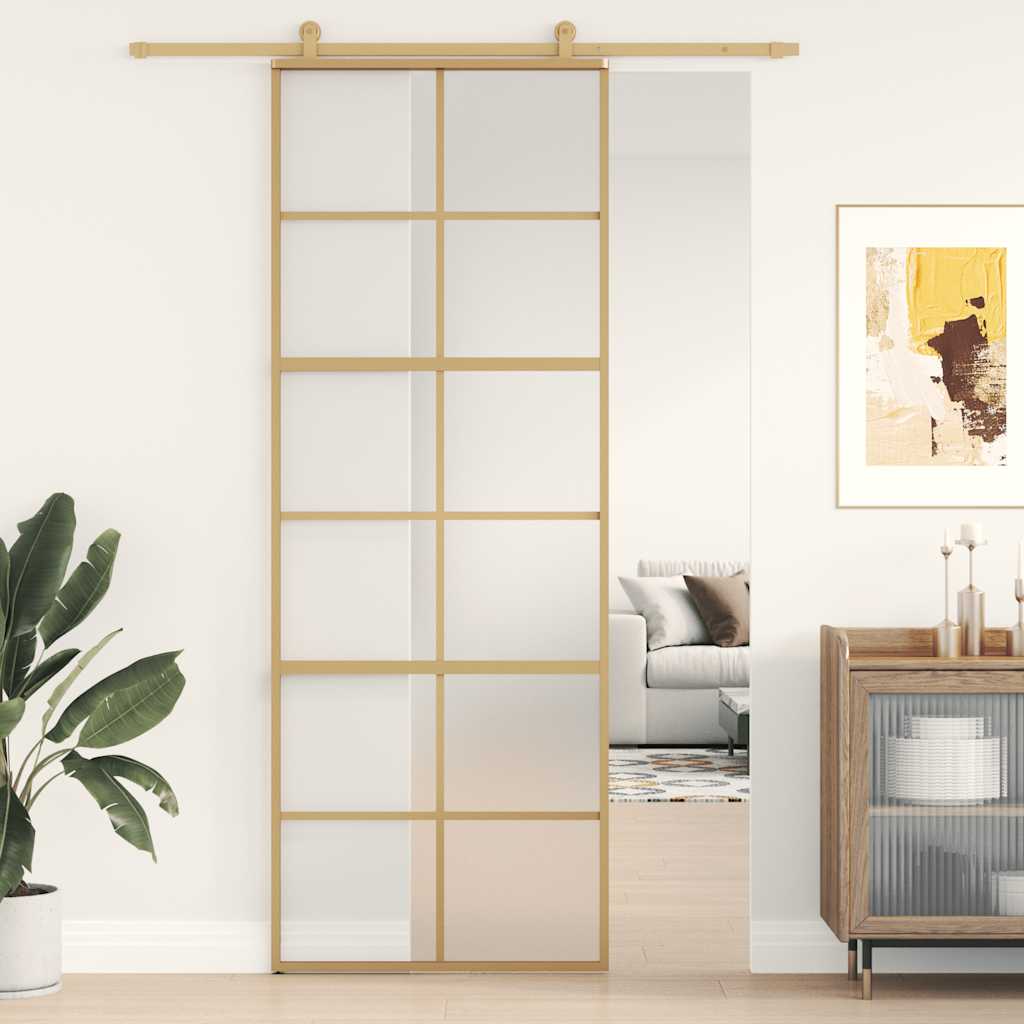 Schuifdeur 76x205 cm mat ESG-glas en aluminium goudkleurig is nu te koop bij PeponiXL, paradijselijk wonen!