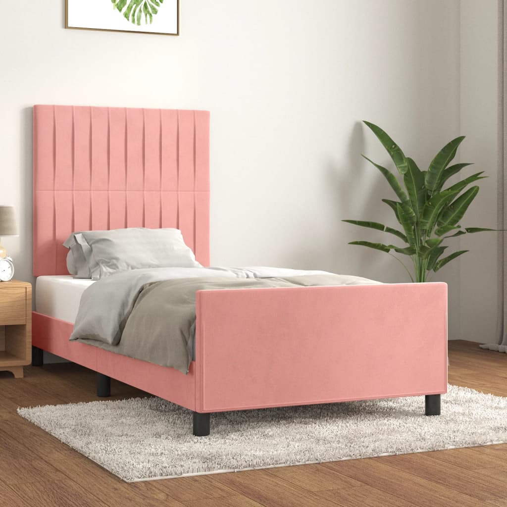 Bedframe met hoofdeinde fluweel roze 90x200 cm is nu te koop bij PeponiXL, paradijselijk wonen!