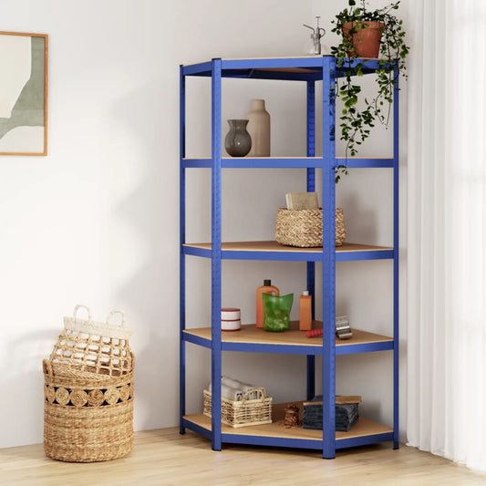 Hoekrek 5-laags staal en bewerkt hout blauw is nu te koop bij PeponiXL, paradijselijk wonen!