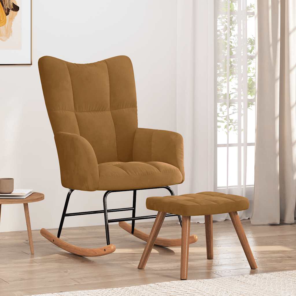 Schommelstoel met kruk bruin fluweel is nu te koop bij PeponiXL, paradijselijk wonen!