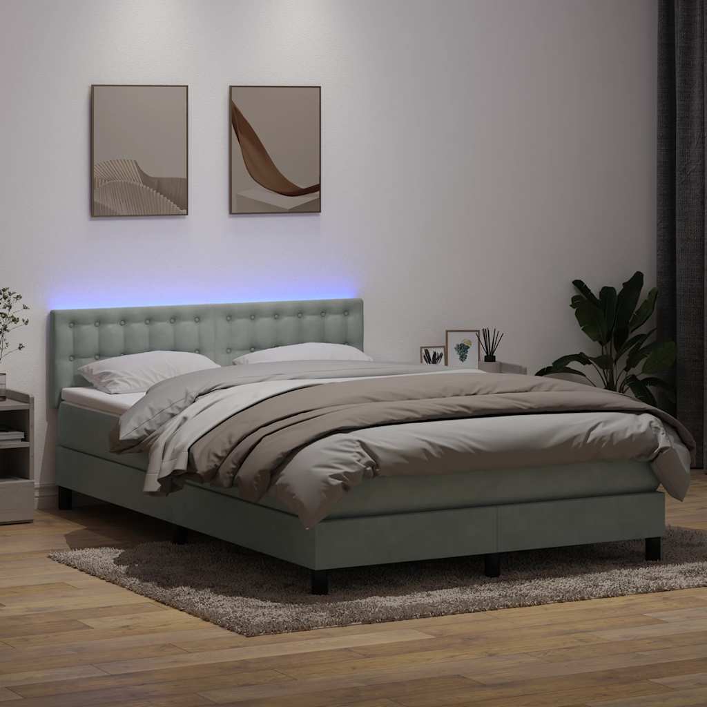 Boxspring met matras en LED fluweel lichtgrijs 160x220 cm is nu te koop bij PeponiXL, paradijselijk wonen!