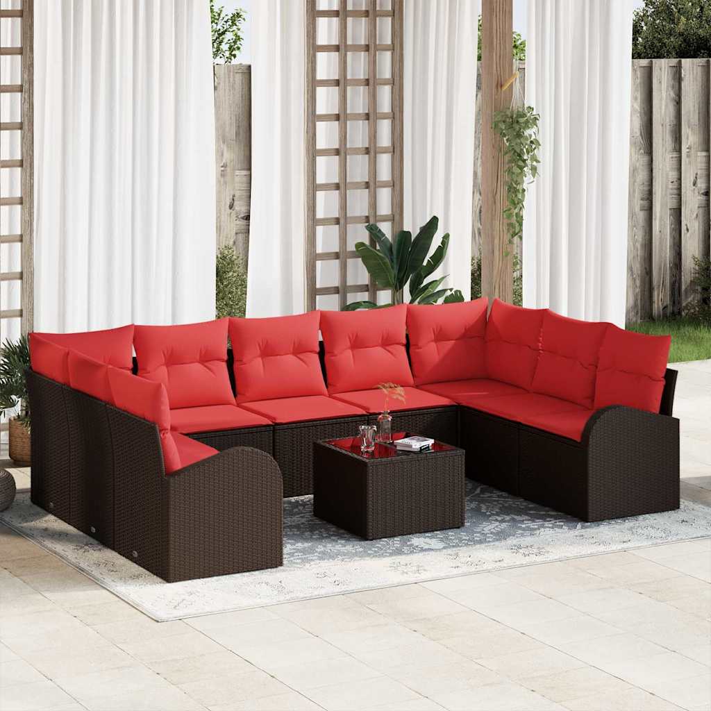 Bankstel met kussen 10 pcs Bruin Poly Rattan is nu te koop bij PeponiXL, paradijselijk wonen!