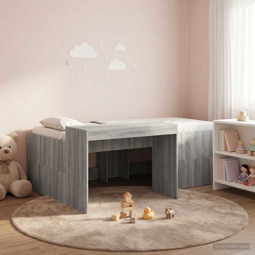Hoge Bed Frame met Bureau voor Kinderen Grijs Sonoma is nu te koop bij PeponiXL, paradijselijk wonen!