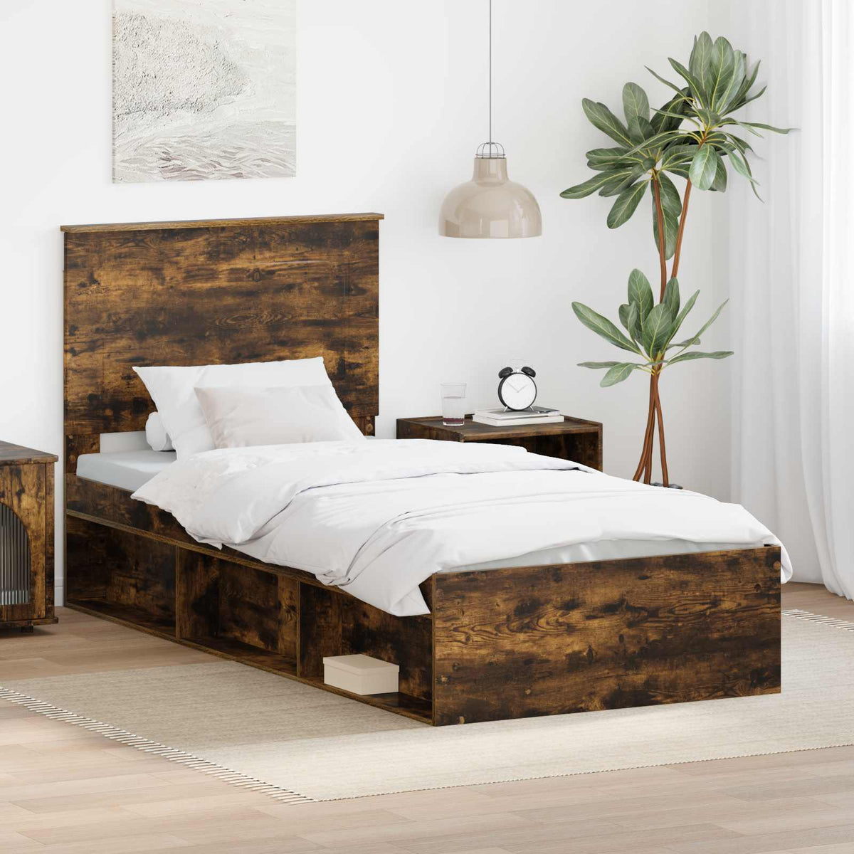 Bedframe met lade Gerookt eiken 100 x 200 cm Massief grenenhout is nu te koop bij PeponiXL, paradijselijk wonen!