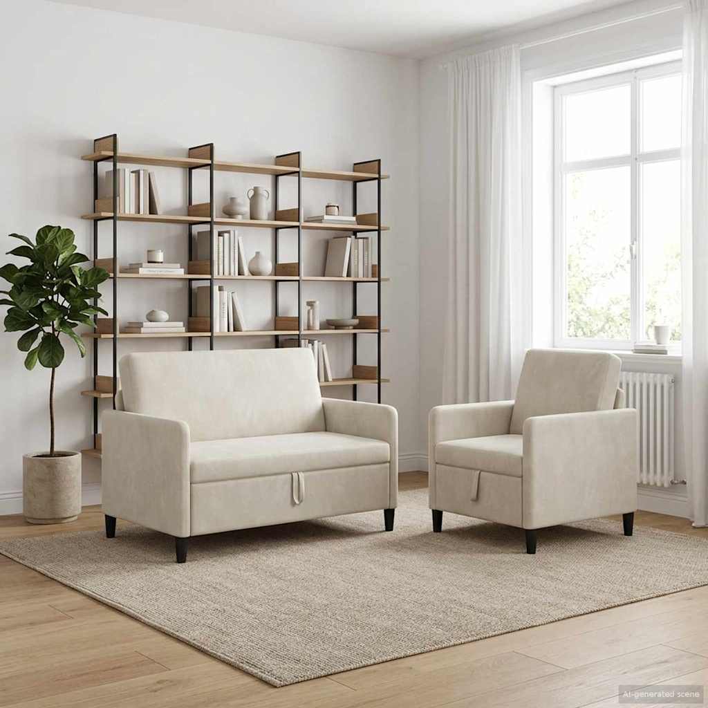 Bankenset met opbergruimte 2 st Crèmekleurig Polyester is nu te koop bij PeponiXL, paradijselijk wonen!