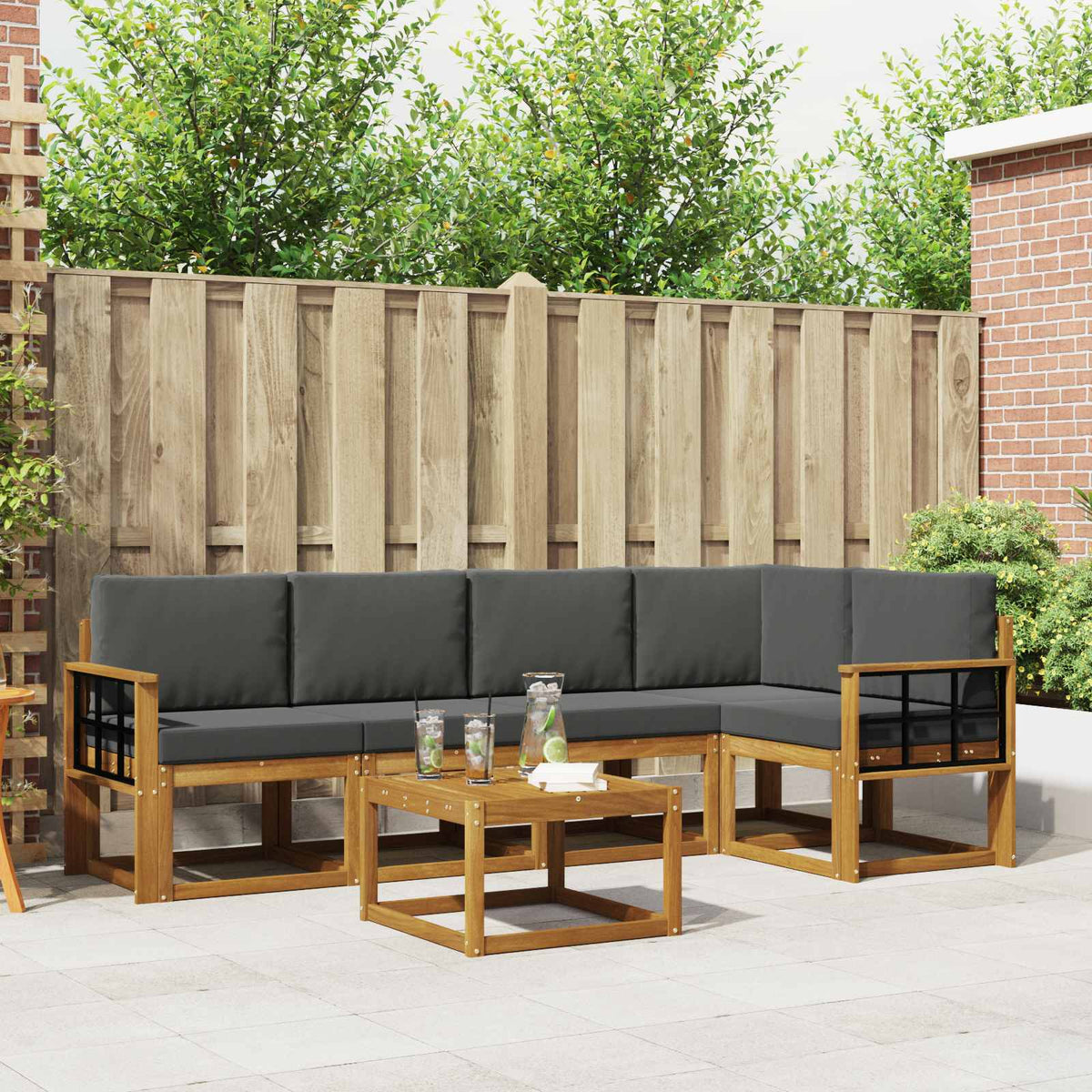 Buiten bankenset met kussen 6 pcs Natuurlijk en Antraciet is nu te koop bij PeponiXL, paradijselijk wonen!