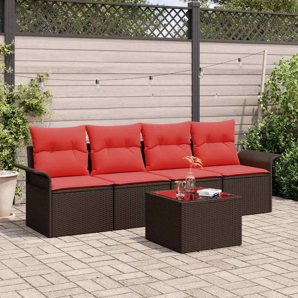 Bankstel met kussen 5 pcs Bruin poly rattan is nu te koop bij PeponiXL, paradijselijk wonen!