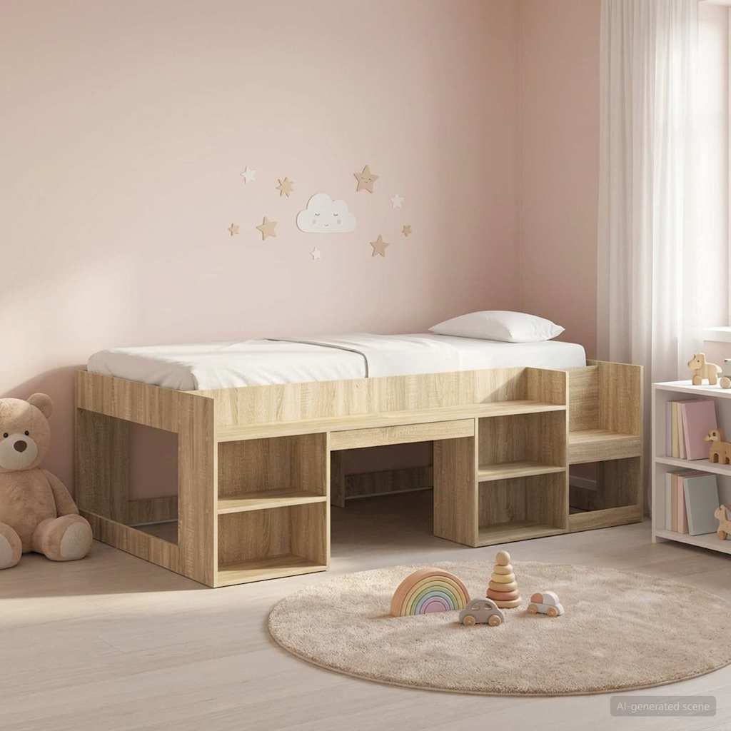 Jeugd bedframe met opbergruimte Sonoma Eiken 75 x 190 cm is nu te koop bij PeponiXL, paradijselijk wonen!