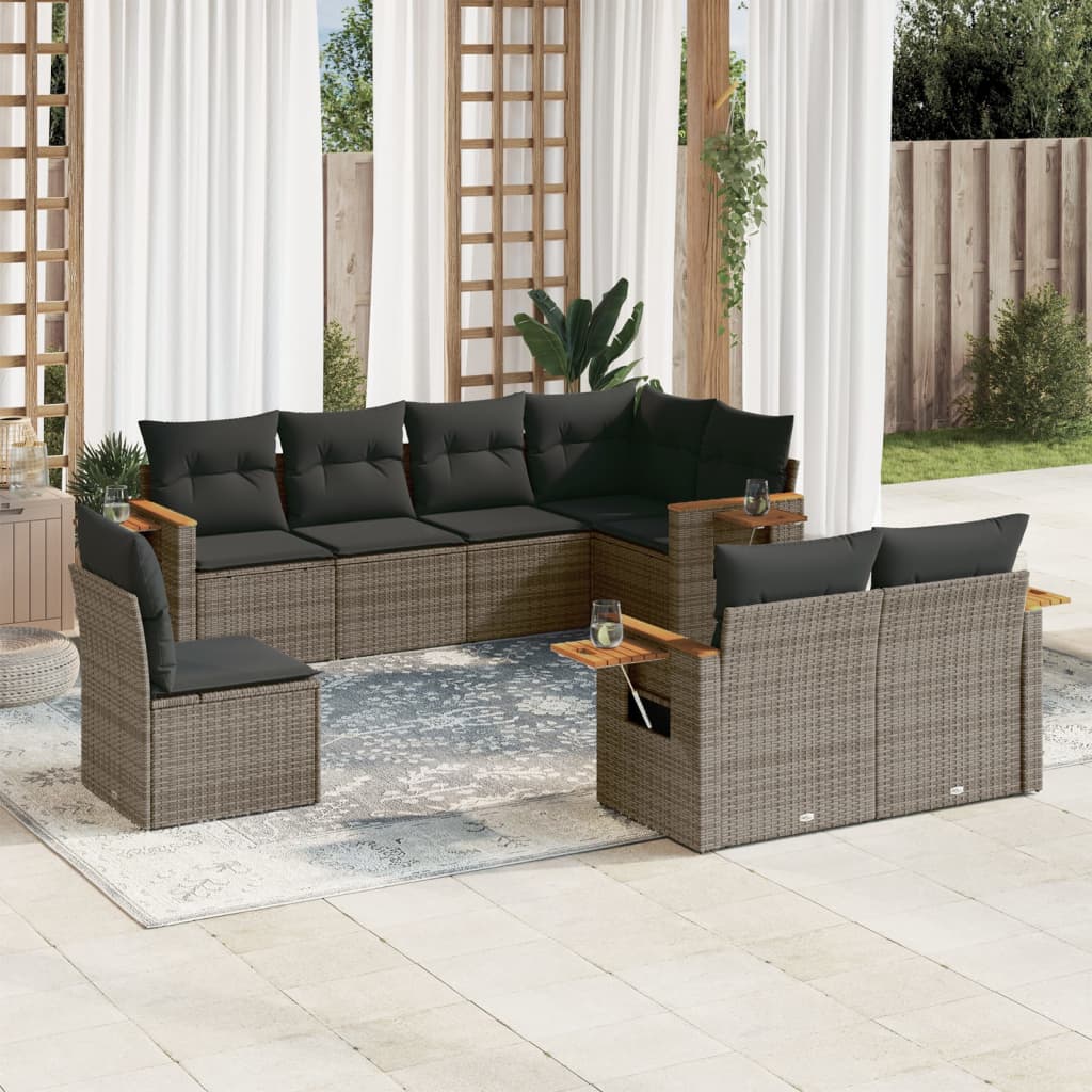 8-delige Loungeset met kussens poly rattan grijs is nu te koop bij PeponiXL, paradijselijk wonen!