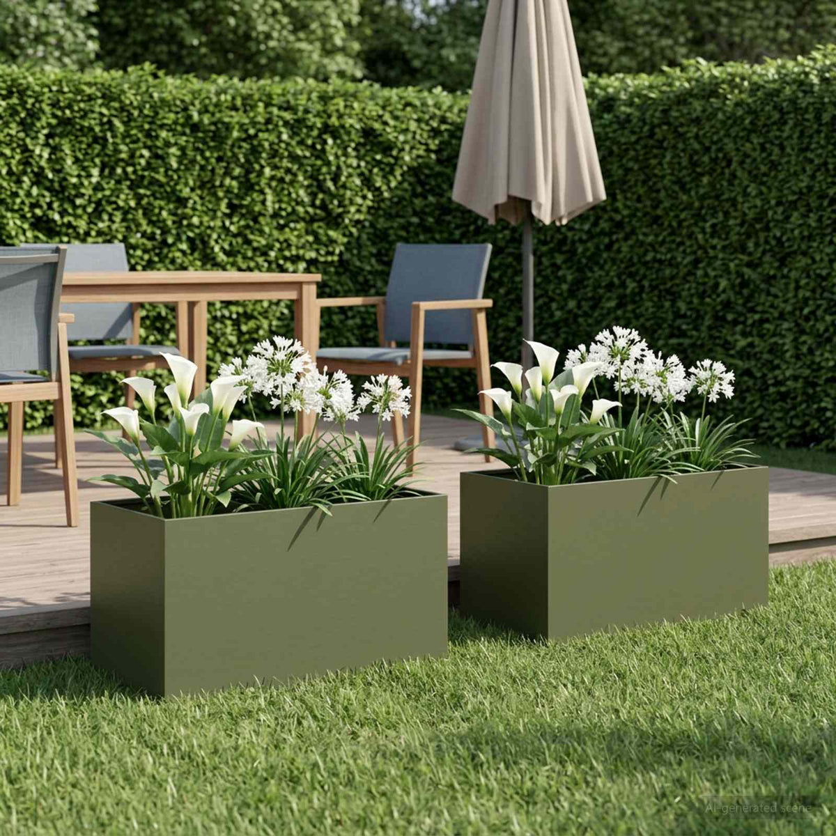 Plantenbak 2 st Olijfgroen 100 x 50 x 50 cm Koudgewalst staal is nu te koop bij PeponiXL, paradijselijk wonen!