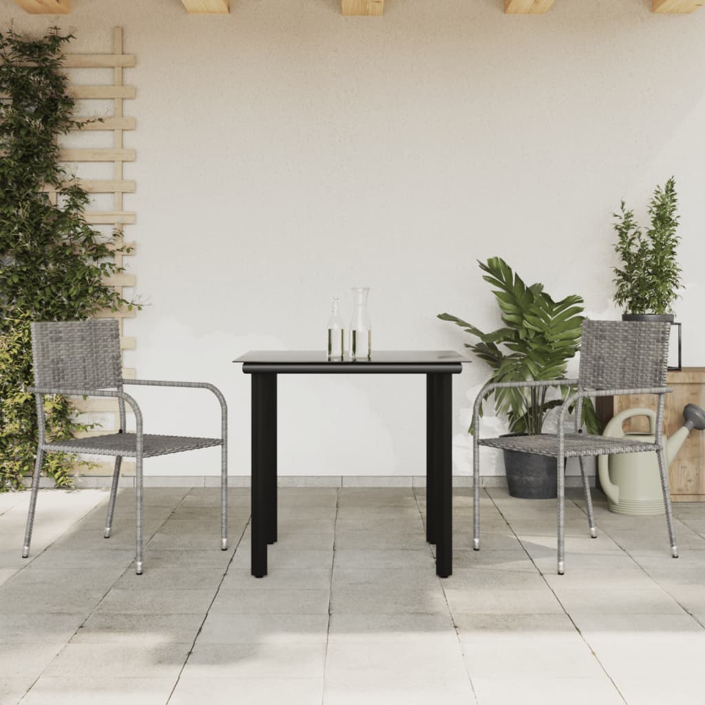 3-delige Tuinset poly rattan en staal grijs en zwart is nu te koop bij PeponiXL, paradijselijk wonen!