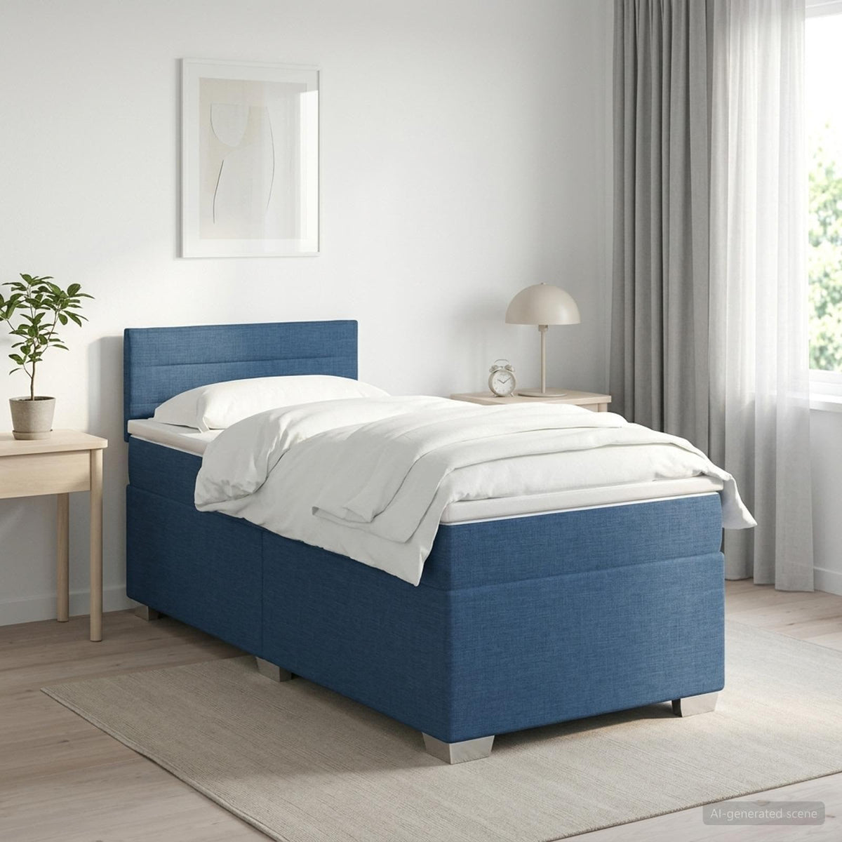 Boxspringbed met matras met hoofdeinde Blauw 100 x 200 cm Stof is nu te koop bij PeponiXL, paradijselijk wonen!