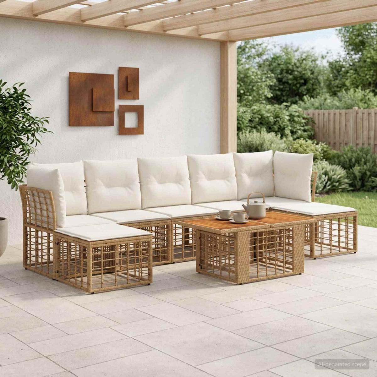 Tuinbankenset 8 st Natuurlijk en Crème Wit poly rattan is nu te koop bij PeponiXL, paradijselijk wonen!