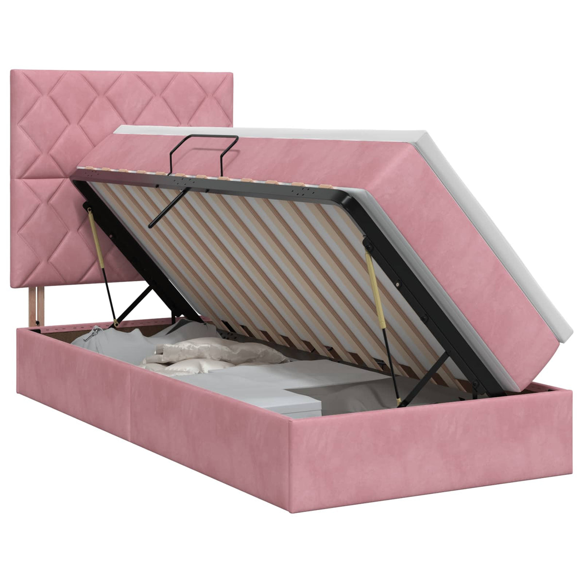 Opslag bed met matras met hoofdeinde Roze 90 x 200 cm Fluweel is nu te koop bij PeponiXL, paradijselijk wonen!