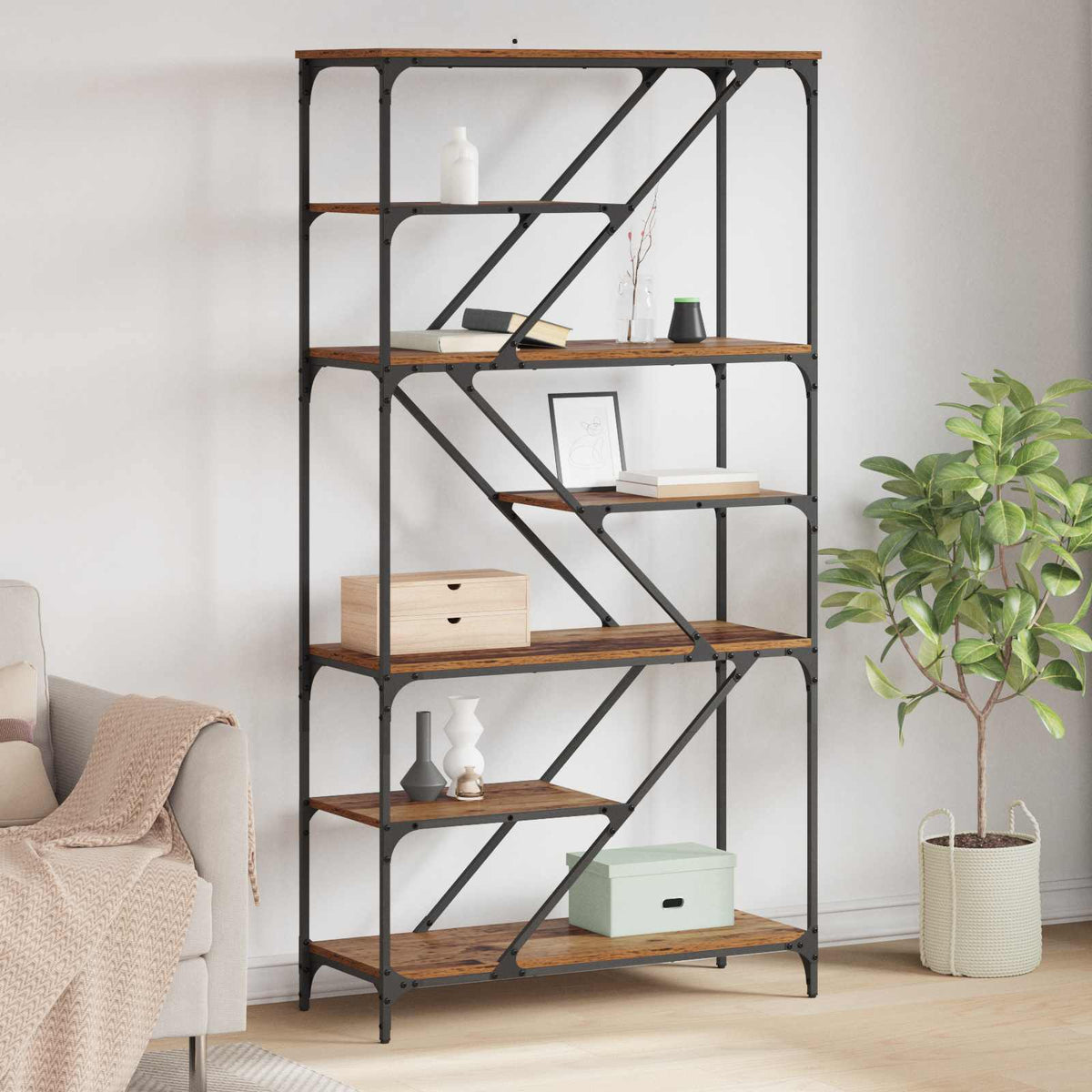 Boekenkast Oud Hout 91 x 36 x 176 cm Bewerkt hout is nu te koop bij PeponiXL, paradijselijk wonen!