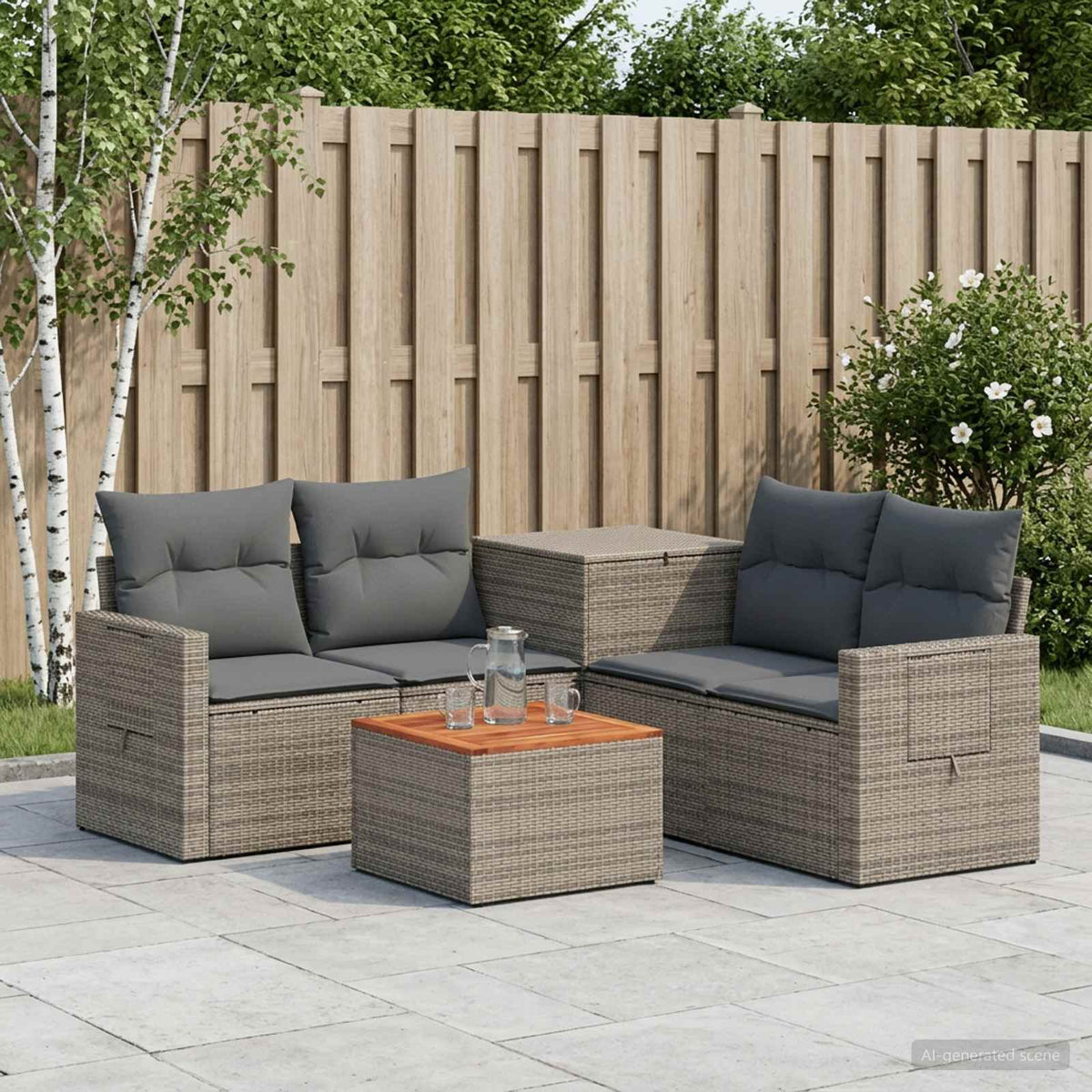 Bankstel 6 st Grijs en Donkergrijs Poly Rattan en Staal is nu te koop bij PeponiXL, paradijselijk wonen!