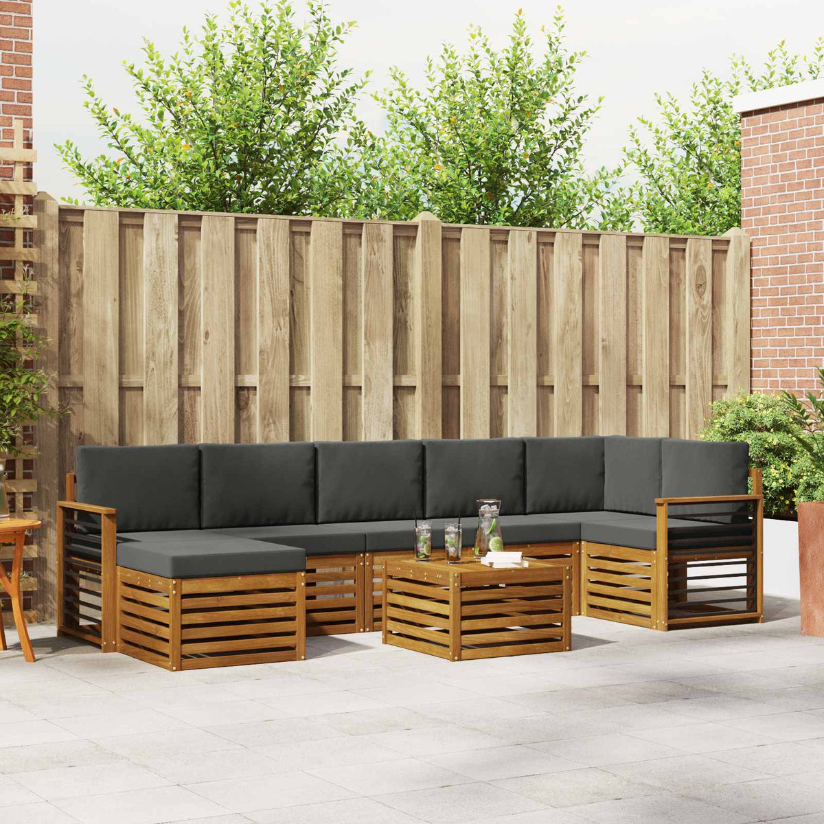 Buiten bankenset met kussen 8 pcs Natuurlijk en Antraciet is nu te koop bij PeponiXL, paradijselijk wonen!
