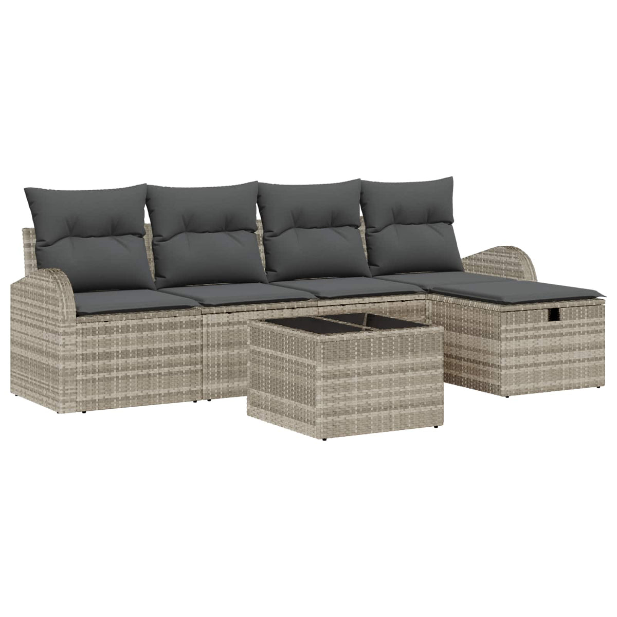 Bankstel 6 st Lichtgrijs poly rattan is nu te koop bij PeponiXL, paradijselijk wonen!