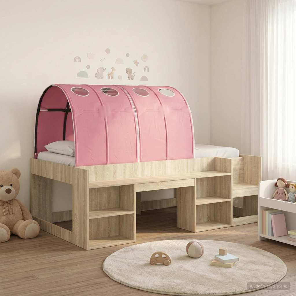 Bedframe met tunnel 3 st Sonoma eiken en roze Bewerkt hout is nu te koop bij PeponiXL, paradijselijk wonen!