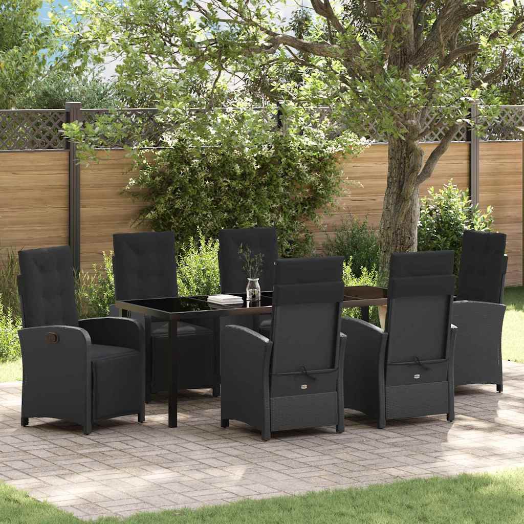 Tuin eettafelset met kussen 7 pcs Zwart poly rattan is nu te koop bij PeponiXL, paradijselijk wonen!