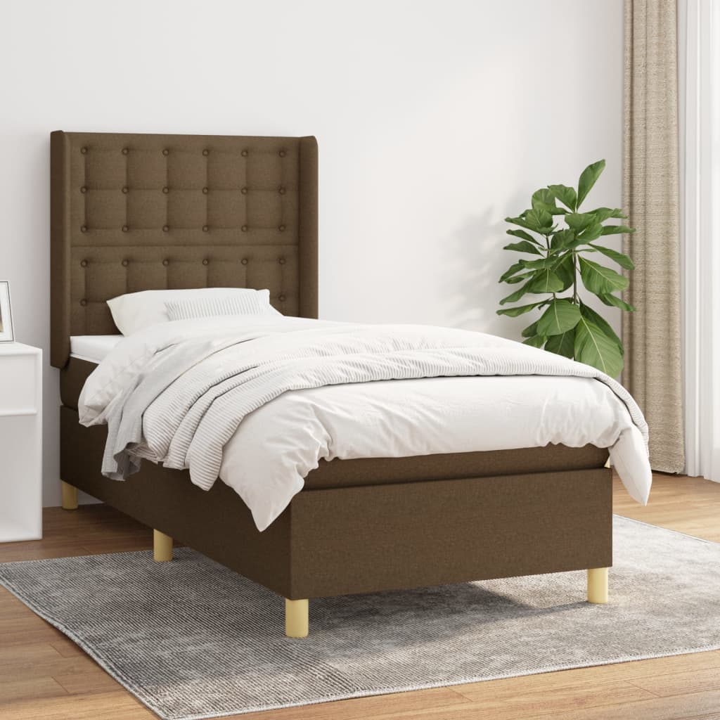 Boxspring met matras stof donkerbruin 90x190 cm is nu te koop bij PeponiXL, paradijselijk wonen!