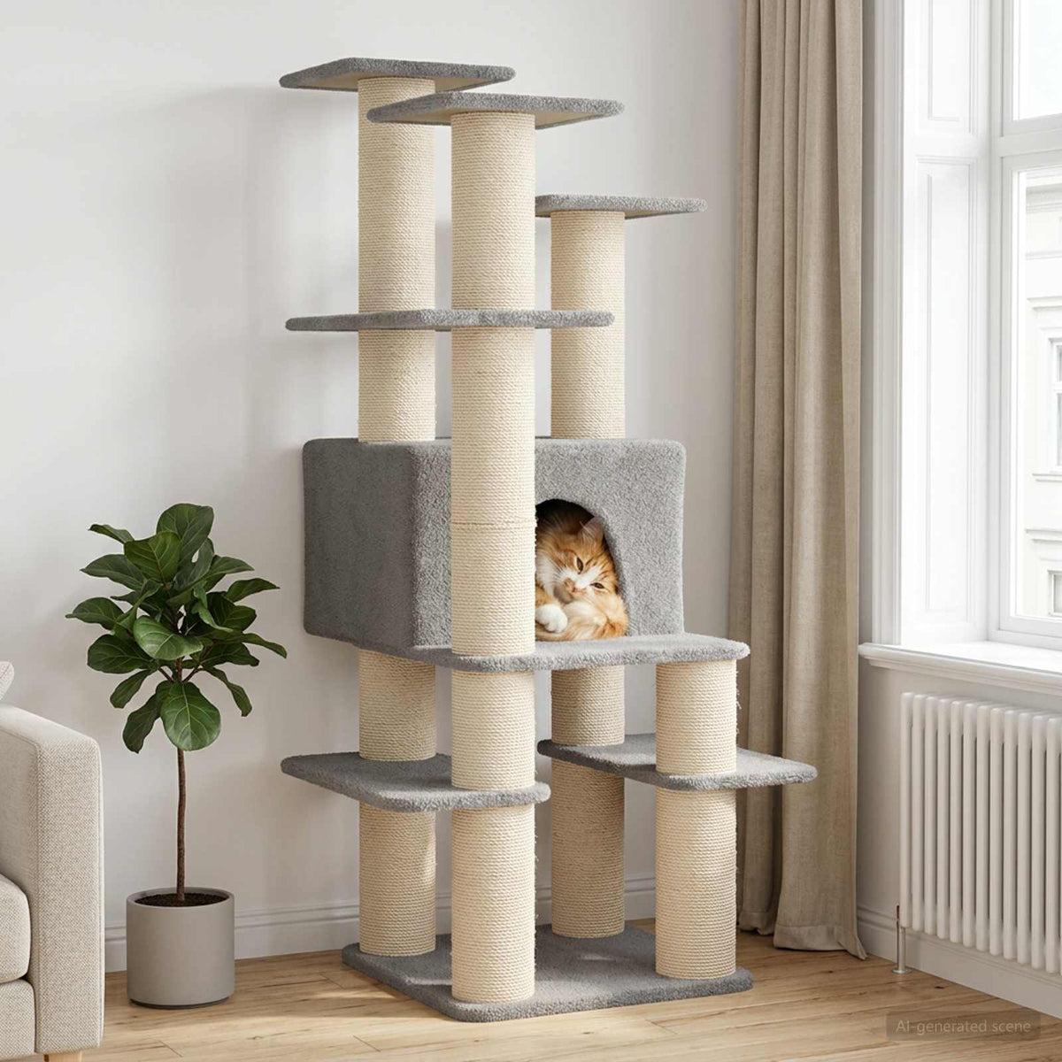 Kattenboom met sisal krabpalen Lichtgrijs 161 cm is nu te koop bij PeponiXL, paradijselijk wonen!
