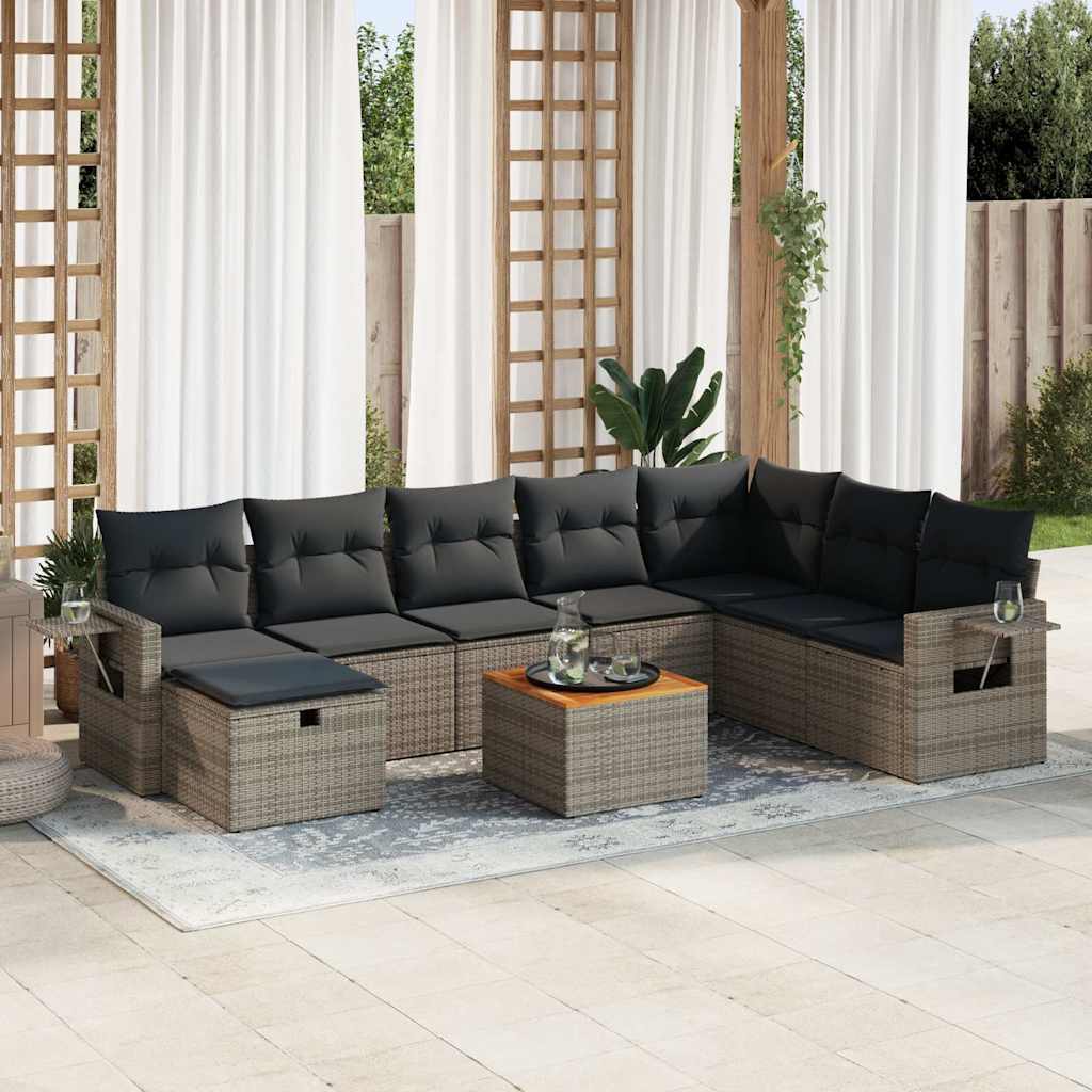 9-delige Loungeset met kussens poly rattan grijs is nu te koop bij PeponiXL, paradijselijk wonen!