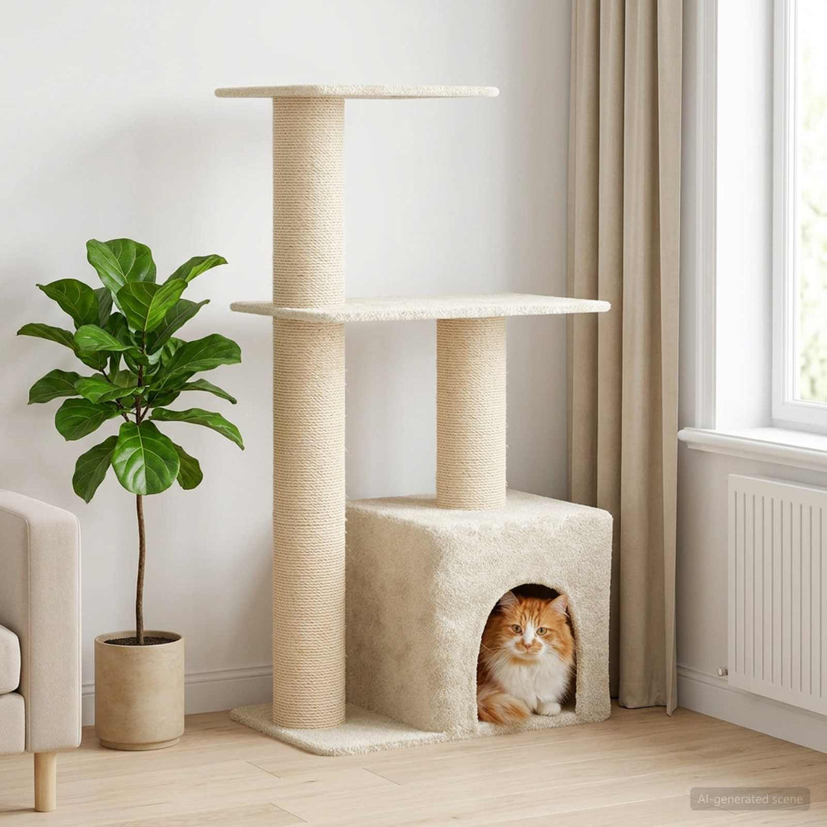 Kattenboom met sisal krabpalen Crèmekleurig 133 cm is nu te koop bij PeponiXL, paradijselijk wonen!