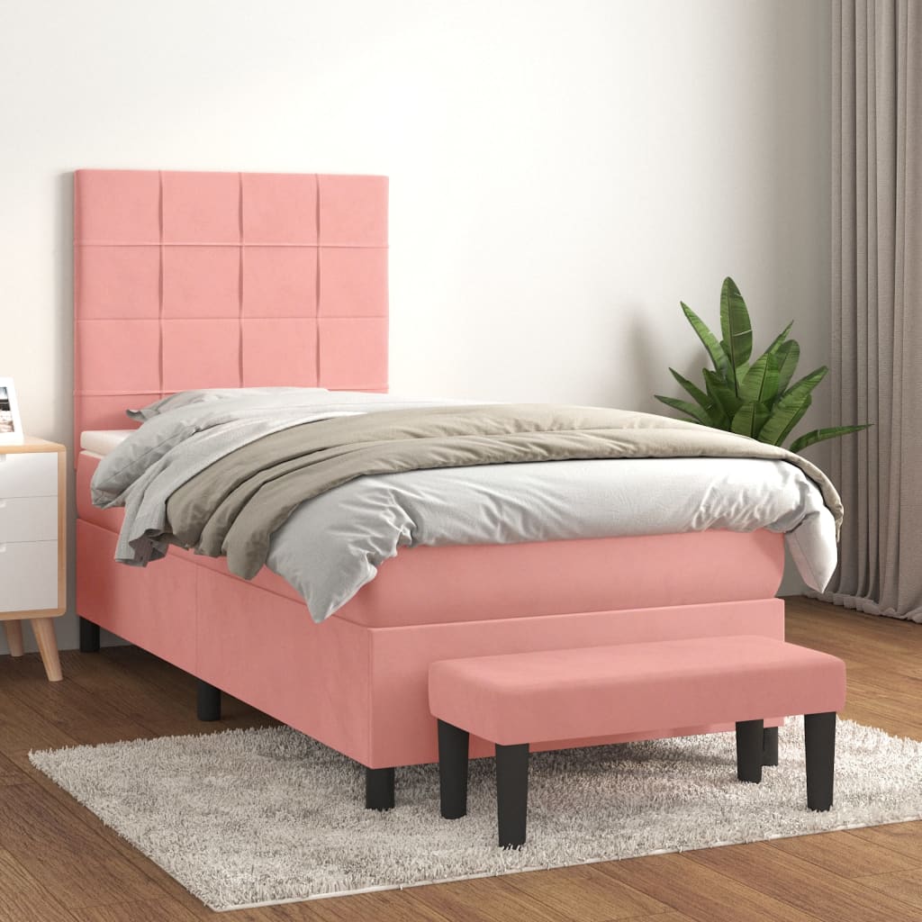 Boxspring met matras fluweel roze 100x200 cm is nu te koop bij PeponiXL, paradijselijk wonen!