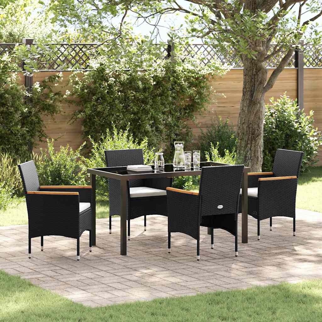 Tuin eettafelset met kussen 5 pcs Zwart poly rattan is nu te koop bij PeponiXL, paradijselijk wonen!