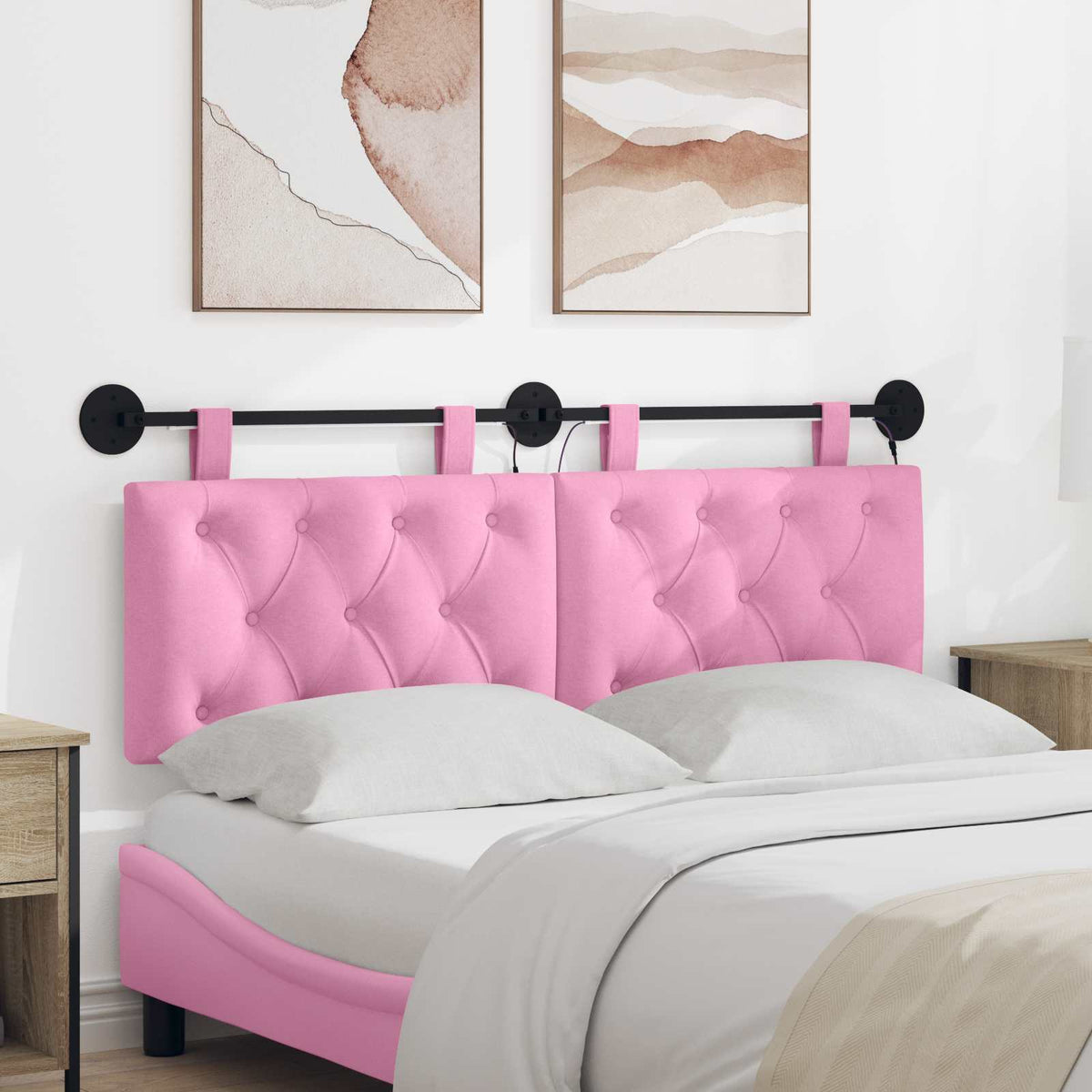 Hangend hoofdbord Met LED-verlichting Roze Stof is nu te koop bij PeponiXL, paradijselijk wonen!