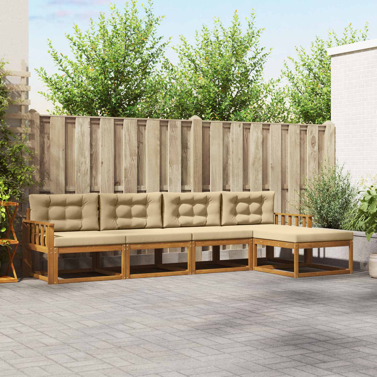 Buiten bankenset met kussen 5 pcs Natuurlijk en Beige is nu te koop bij PeponiXL, paradijselijk wonen!
