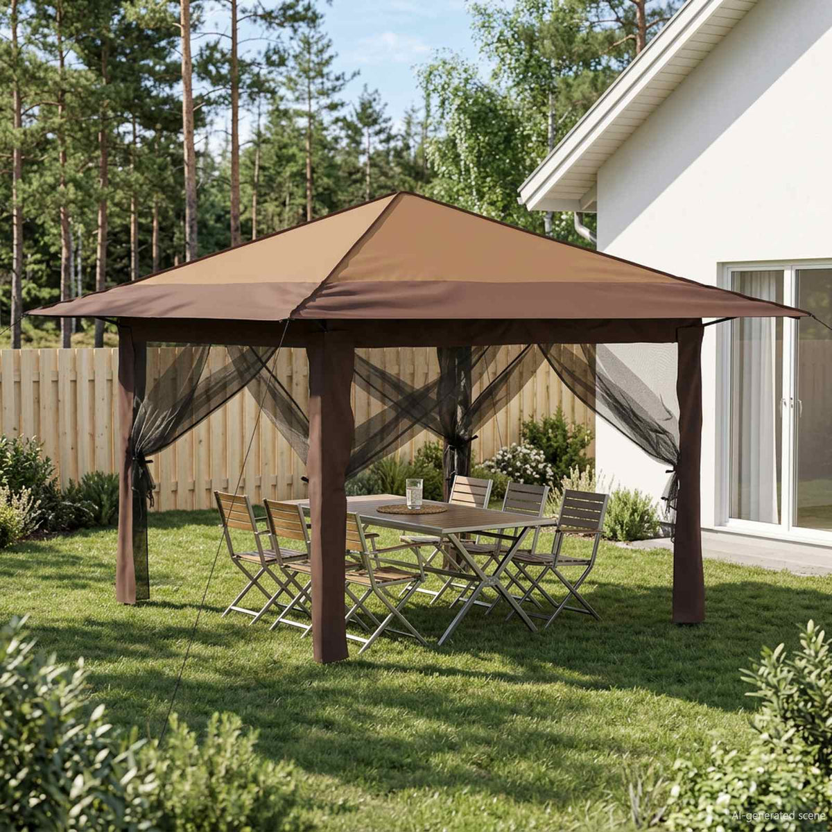 Gazebo met 4 Zijwanden 3,3 x 3,3 m Beige en Bruin is nu te koop bij PeponiXL, paradijselijk wonen!