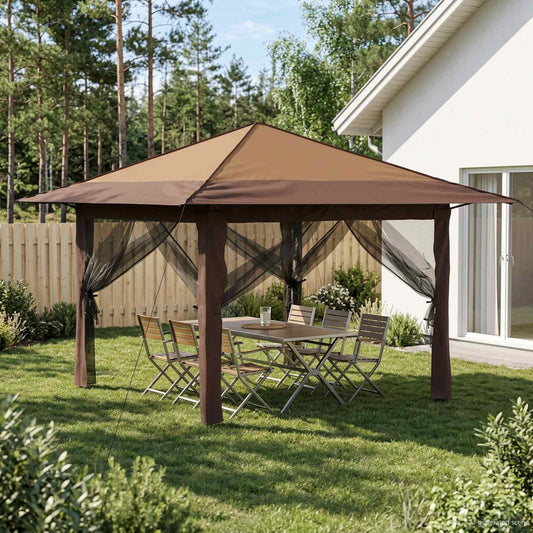 Gazebo met 4 Zijwanden 3,3 x 3,3 m Beige en Bruin is nu te koop bij PeponiXL, paradijselijk wonen!